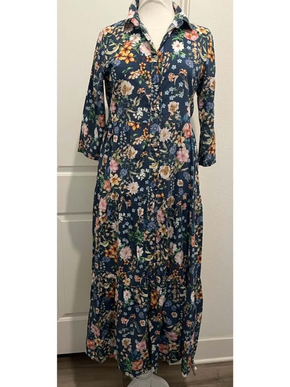 Johanna Paris Floral Maxi Dress Boho Cottagecore Romantic Garden Party 39" Bust